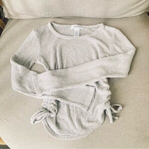 White Fawn Ribbed Knit Gray Long Sleeve US XS Cashmere Feel Adjustable Sides